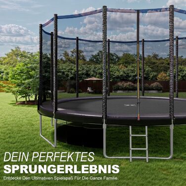Батут JUMMICO вуличний Ø427 см з драбиною та сіткою захисту, чорний - для дітей та дорослих, сертифікат GS