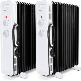 Електричний масляний радіатор Aigostar 2500W з термостатом, 13 ребер, 30м², 3 режими, захист від перекидання та перегріву, мобільний нагрівач, 2 шт.