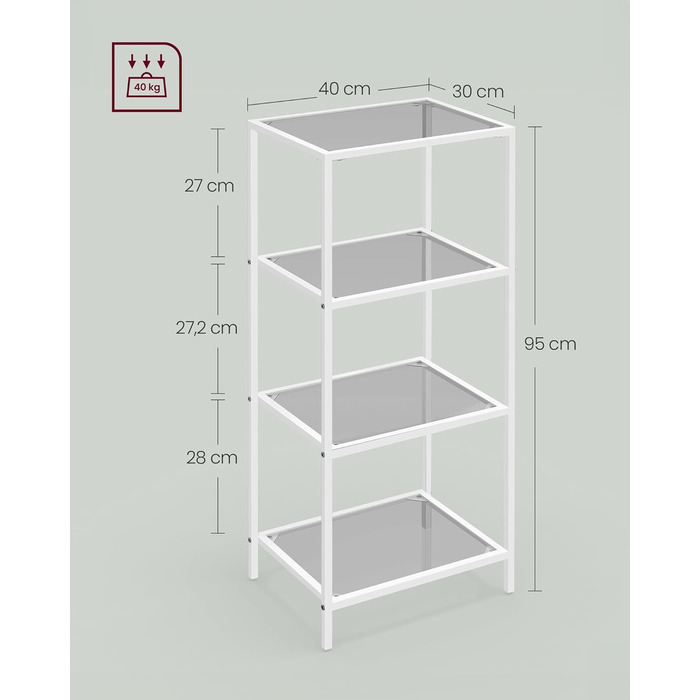 Регал VASAGLE з 5 полицями, для ванної кімнати, вітальні, кухні, офісу, скло, метал, LGT029A01