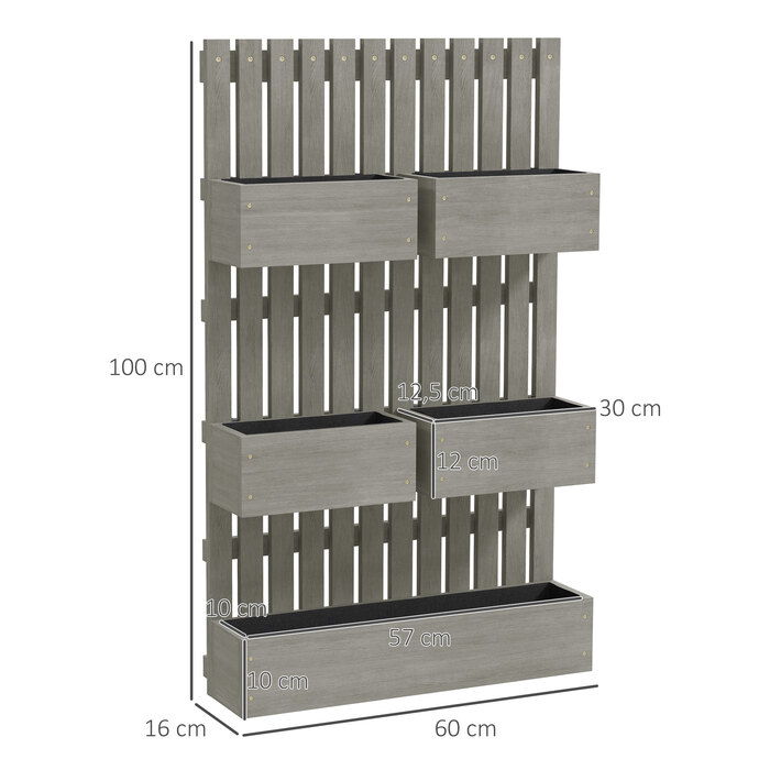 Підвищене грядка з дерева, регульована грядка для вирощування рослин з опорою для ліан, теплиця для розсади, садовий грядка 60x16x100 см, сірий