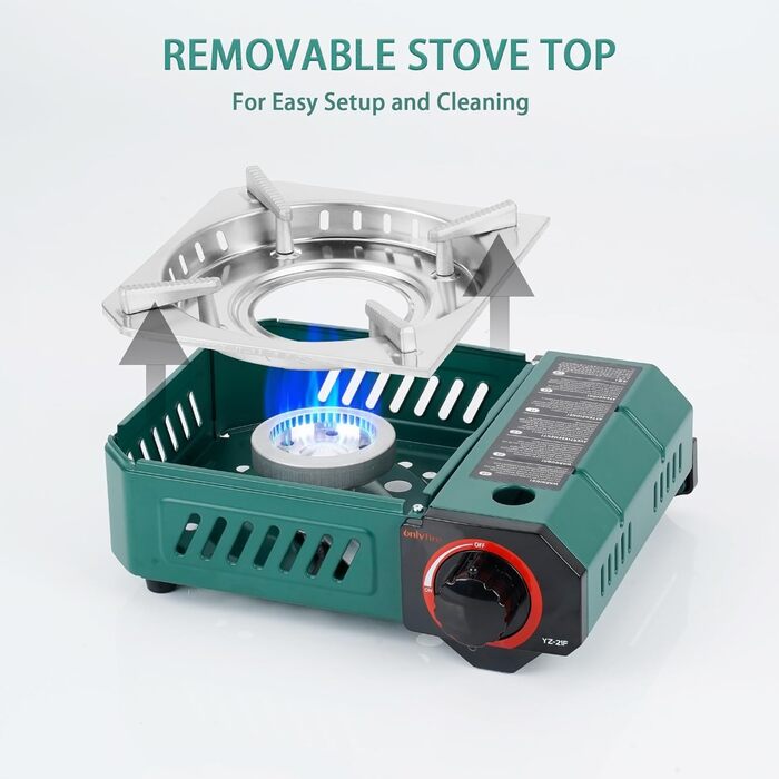 Портативний газовий набір для кемпінгу Onlyfire Klein з кейсом, 2000W, Piezo-запалювання, для походів та подорожей на автодомі, зелений