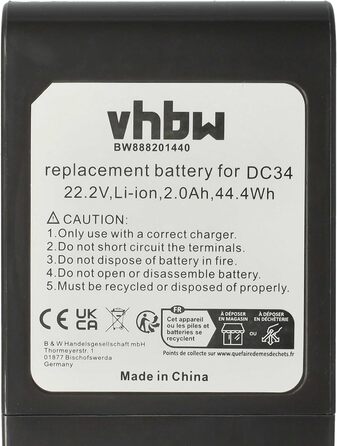 Акумулятор vhbw для пилососа Dyson DC43/DC35/DC45 - тип B (2000 мАг, 22,2 В, сірий)