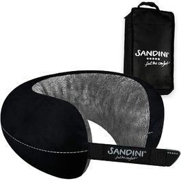 Звичайний розмір SANDINI TravelFix - подушка преміум-класу з мікрофібри європейського виробництва / подушка для шиї з ергономічною функцією підтримки-безкоштовна сумка для перенесення з затискачем для кріплення (плюшевий антрацит)
