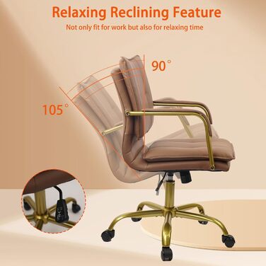 Крісло офісне Clatina, регульована висота, крісло для керівника з підлокітниками, обертове, для комп'ютера, коричневе, 1 шт.