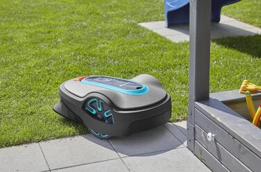 Робот-газонокосачка Gardena Smart Sileno Life 1000: інноваційна технологія LONA KI, SensorControl, для схилів до 35%, з smart Gateway, UK-версія (19702-68), чорний/бірюзовий/сірий