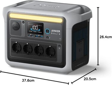 Anker SOLIX C1000 - Портативна електростанція, LiFePO4, 1800W, Швидка зарядка, для кемпінгу та резервного живлення (Сонячна панель опційно)