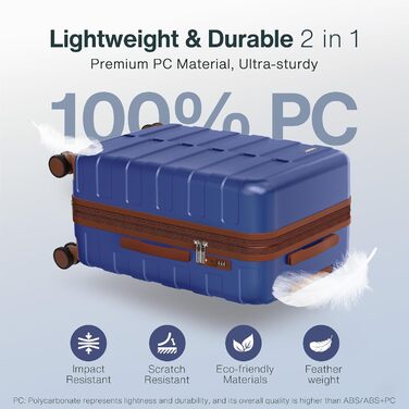 Набір дорожніх валіз Hartschale з полікарбонату (3 шт), розширюваний тролей з колесами та TSA замком, класичний синій