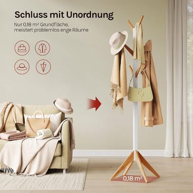 Вільхувана вішалка для одягу WOLTU з 8 гачками, дерев'яна, 180 см, білий+натуральний колір