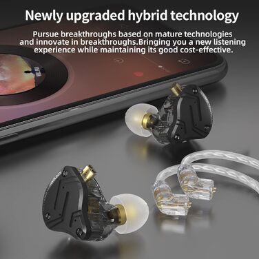 Навушники-вкладиші Yinyoo KZ ZS10 PRO X, гібрид 4BA1DD, HiFi, кабель 0,75 мм, з мікрофоном, чорний