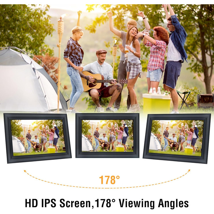 Цифровий фоторамка TSITSC 10.1 дюйма з Wi-Fi, IPS сенсорний екран, 32GB пам'яті, автоповорот, Frameo APP, чорний