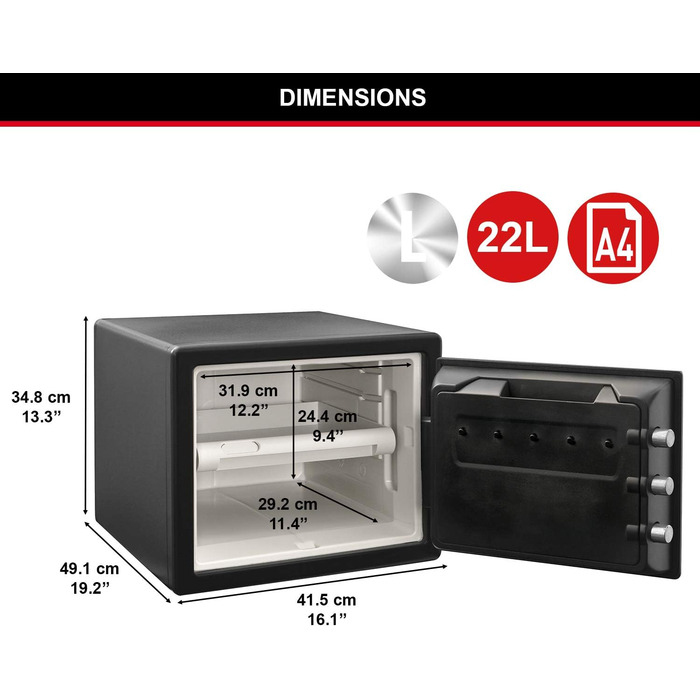 Master Lock Сейф вогнестійкий та водонепроникний з кодовим замком, потрійний захист - політ, вогонь та повінь, електронна комбінація, 33.6L, 45.3 x 41.5 x 49.1 см (22L)