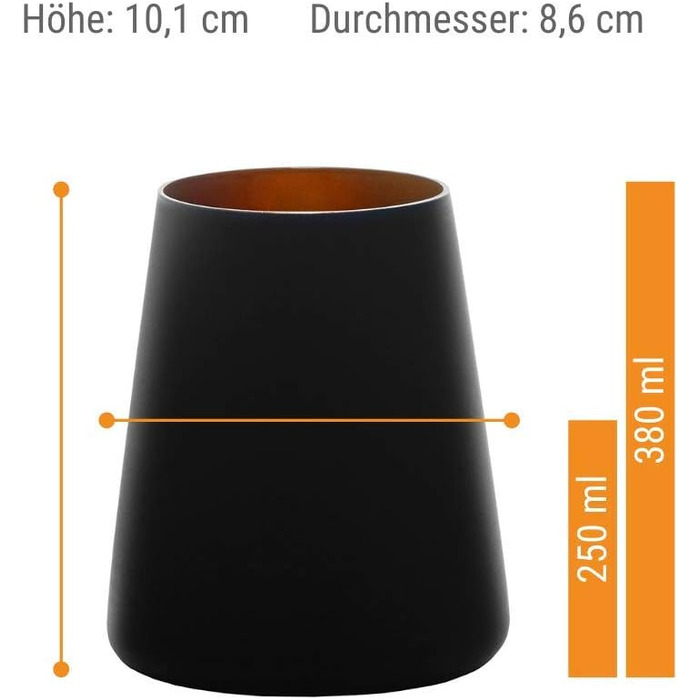 Стакани Stlzle Lausitz 380 мл I Склянки для пиття Набір з 6 чашок I Посудомийна машина Безпечна та ударостійка I Універсальні стакани як склянки для води Стакани для соку Келихи для вина i Чорна бронза