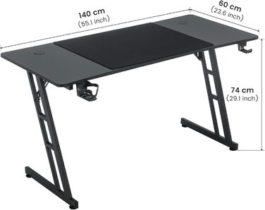 Ігровий стіл Kidsgigglz з LED-підсвічуванням, 120 x 60 см: ергономічний стіл для дому, офісу, кутовий комп'ютерний стіл з тримачем для напоїв та гачком для навушників (140 x 160 см - Z-подібна рама)