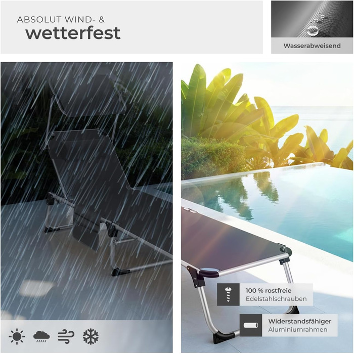 Шезлонг Tectake з дахом, балконний шезлонг з алюмінію, складний садовий шезлонг, стійкий до погодних умов, шезлонг для саду, кемпінгу та пляжу, регульована спинка, подушка для голови, бічна кишеня - сірий меланж (сірий)