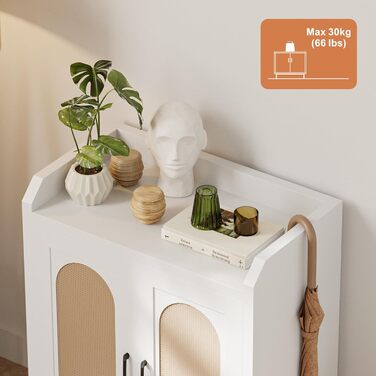 Шафа для взуття 5-ярусна в стилі ф armhouse з 2 дверцятами, вільного стояння з регульованими полицями та металевими кутовими прикрасами для передпокою та коридору, білий колір (ротанг, білий)