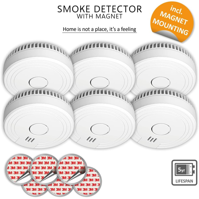 Набір датчиків диму ELRO FS1805M (6 шт.) | Магнітне кріплення | 5 років батареї та гарантія | Відповідає EN14604 | Білий