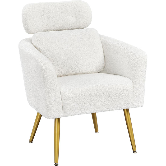 Крісло Yaheetech з тканини букле, м'яке, з регульованою підголівником, для вітальні/офісу, біле