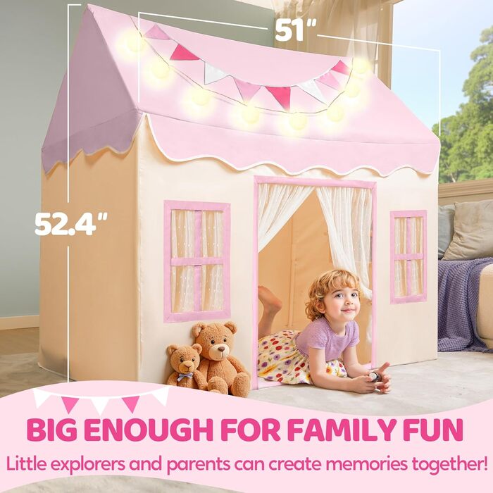 Дитячий намет SYNCFUN з килимком та світлом для гри в приміщенні. Ігровий будиночок для дівчаток 3-13 років. Рожевий намет для дітей
