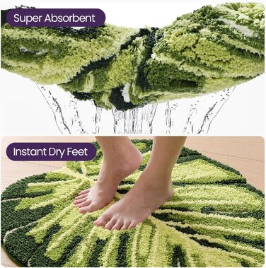 Килимок для ванної кімнати DEXI Ovale - антиковзаючий, з малюнком, 80x120 см, Monstera