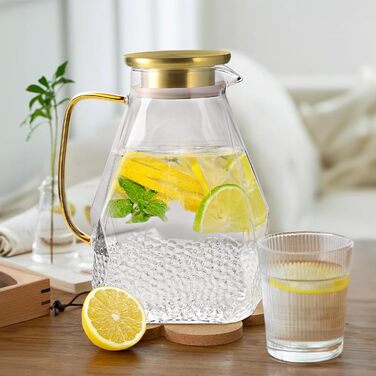 Скляна графин Ecooe 1.5L з нержавіючою кришкою: графин з боросилікатного скла для гарячих та холодних напоїв, DIY напоїв, соку, молока, чаю, кави (1800мл)