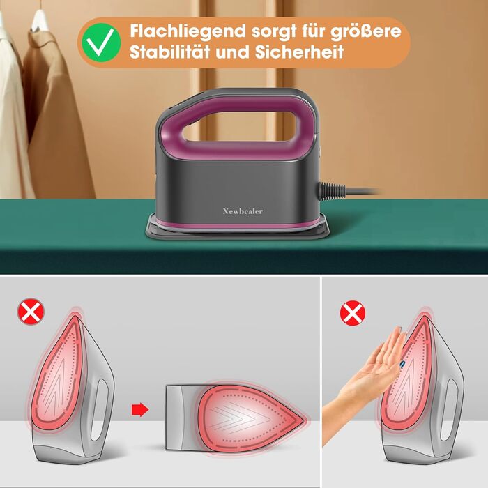 Праска Newbealer: компактна туристична праска, 1200W, 3 режими, швидкий нагрів 45с, зелений/пісочний колір
