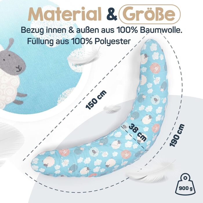 Подушка для годування та вагітних XXL (190 см) з чохлом - Муслінова подушка для вагітних та немовлят, сірого кольору