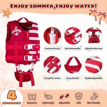 Дитяча плавальна куртка, Плавки для малюків, Плаваючий купальник з регульованим поясом для дітей унісекс червоного кольору 1825 кг (Рекомендований вік 4-6 років)
