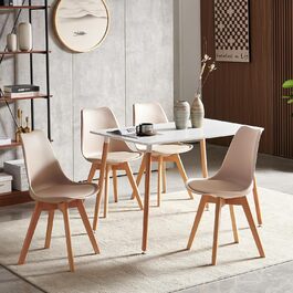 Обідній стіл з 4 стільцями для кухні/вітальні (110 см, прямокутний) - білий стіл та 4 світло-хакі стільці