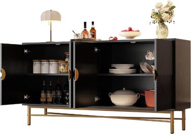 Комод з подвійними дверцятами та 3 висувними ящиками, 140x40x76 см (160x40x82 см), чорний