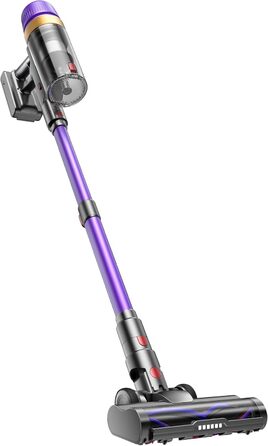 Акумуляторний пилосос бездротовий для шерсті тварин 1.8л з дисплеєм, 55000Па/620Вт/75хв, стійкий, з анти-заплутуючою щіткою та настінною зарядкою, для килимів/твердих підлог/авто (фіолетовий+золотий)