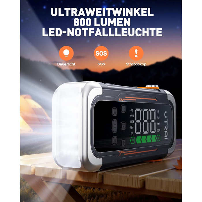 Powerbank Starthilfe UTRAI з компресором та вентилятором для авто, 6000A, LED, PD 30W, для бензинових та дизельних двигунів (10L)