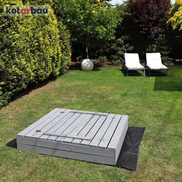 Пісочниця KOTARBAU® з кришкою, 120x120 см, дерево, з лавками