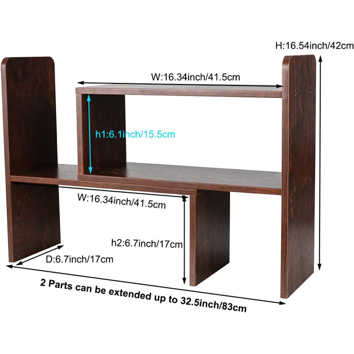 Дерев'яні настільні полиці EasyPAG, регульовані, окремо стоячі, невелика книжкова шафа, канцелярське приладдя, зберігання, дисплей, письмовий стіл, акуратний органайзер, (коричневий)