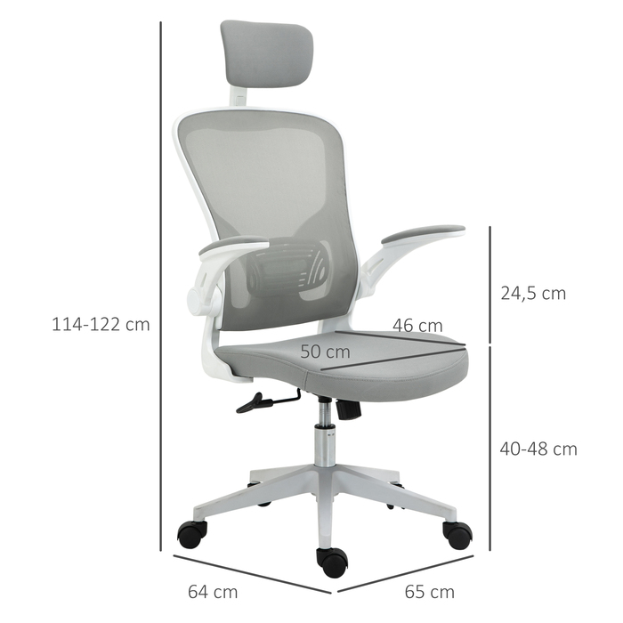 Ергономічний стілець Vinsetto Office Chair з підголівником і функцією гойдалки, регулюється по висоті в сірому кольорі, 65 x 64 x 114-122 см