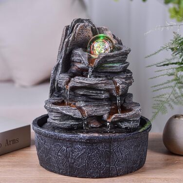 Джерело води Zen'Light Zimmerbrunnen: природний водоспад зі каменями та LED-підсвіткою для медитації та релаксації. Декоративний фонтан для дому, Feng Shui, H 23см (Luberon)