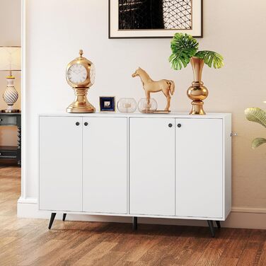 COSTWAY Комод-тумба з 4 дверцятами та 5 регульованими полицями, білий, 127,5 x 38 x 80 см. Підходить для вітальні, кухні, їдальні