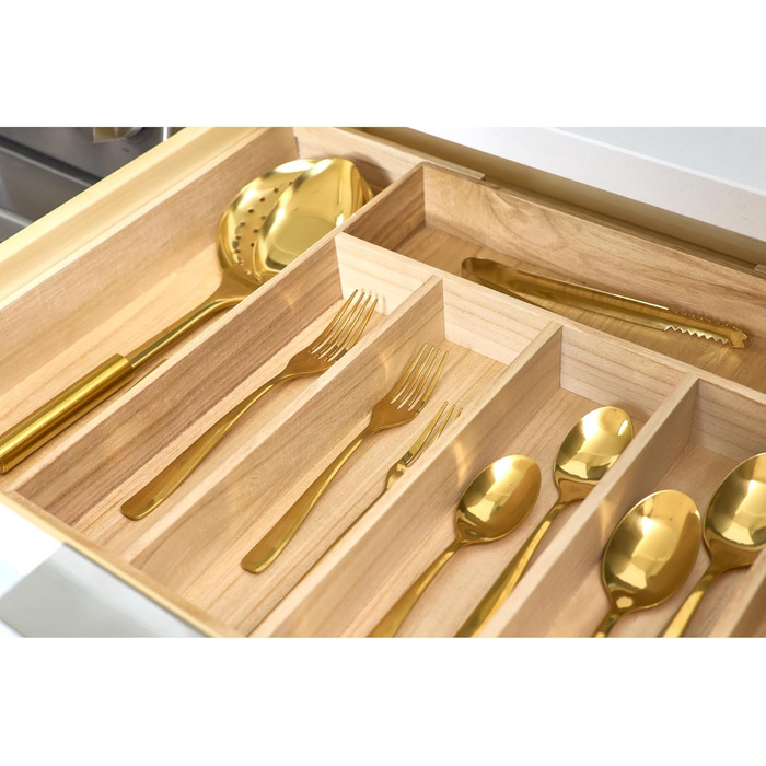 Органайзер для кухонних ящиків iDesign 2 шт. з регульованим розміром, з павловнії, для столових приборів та кухонного приладдя, бежевий