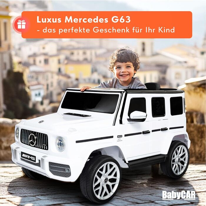 Дитячий електромобіль Mercedes G63 AMG ліцензійний, 12V, з пультом, MP3, білі двері