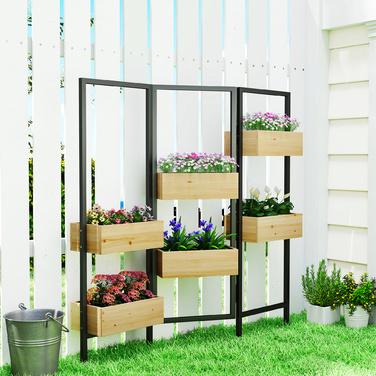 Кашпо з захистом від поглядів, Високий грядок з відкидним шпалером, 6 горщиків для рослин з дренажними отворами, сталь