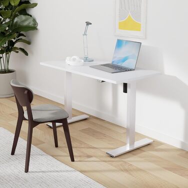 Регульований за висотою стіл FlexiSpot Basic – з органайзером кабелів, гачками та суцільною стільницею. Ергономічний стіл для дому та офісу (120x60 см, білий)