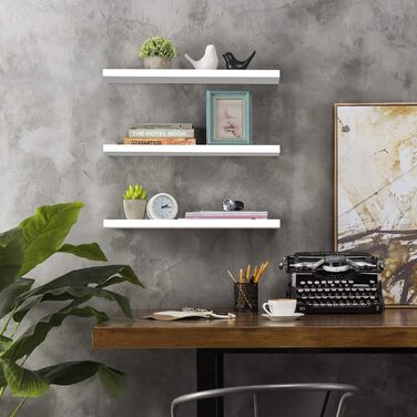 Набір полиць настінних OUDIE білі (3 шт), плаваючі полиці для вітальні, кухні, спальні, офісу, коридору 15x40x1.5 см