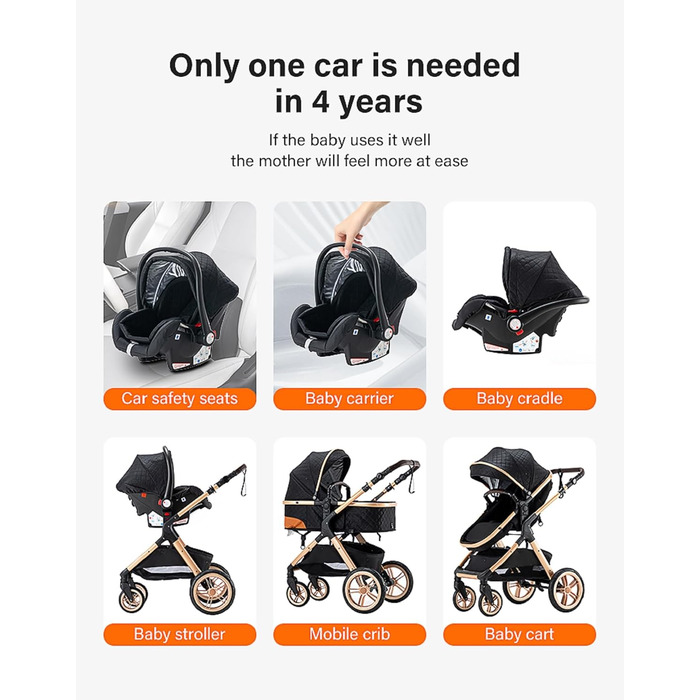 Дитяча коляска Glokid 3 в 1, комбінована модель з речною системою, переносна сумка для переодягання, москітна сітка, дощовик, теплий мішок, складна конструкція, положення для сну, рожевий колір (GPHX1)