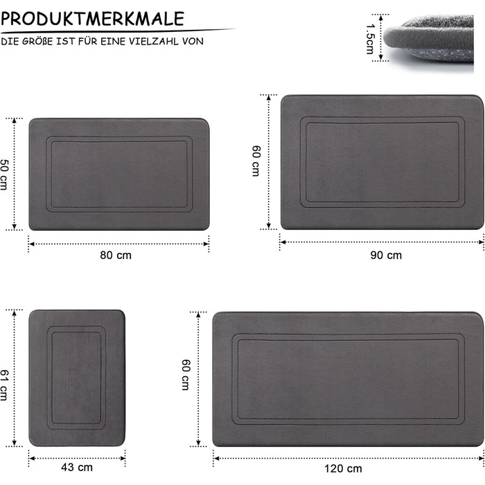 Килимок для ванної кімнати Chakme, антиковзкий, 60x90 см, темно-сірий