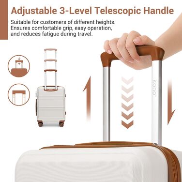 KONO Чемодан-Тролей 55 см, Кремовий Білий | Валіза для подорожей