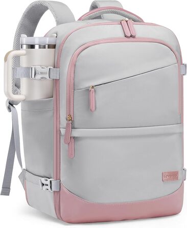 Рюкзак для ручної поклажі LOVEVOOK 40L, сірий/рожевий, для ноутбука 17.3