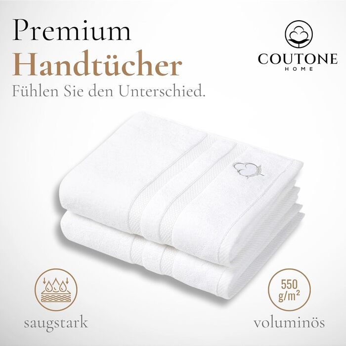 Набір рушників COUTONE Home Premium 2 50x100 см Extra Soft & Absorbent, 100 бавовна (білий)