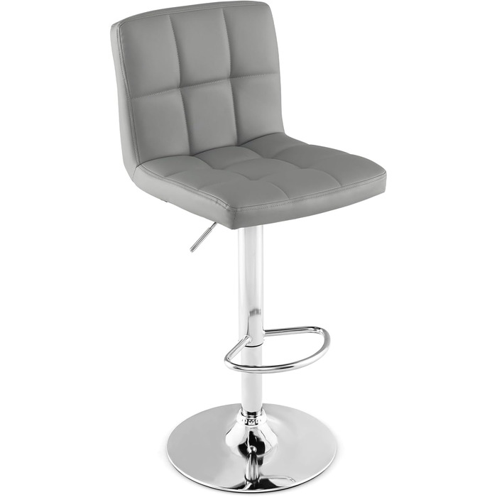 Барний стілець COSTWAY, регульована висота 65-85 см, з штучної шкіри, з підніжкою та спинкою, для кухні, бару, дому, 150 кг, сірий (1 шт.)