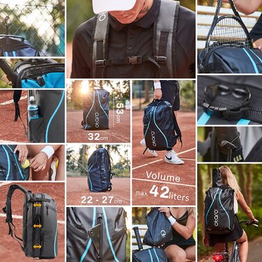 Чоловічий тенісний рюкзак Otaro Pro (42L), інноваційний чоловічий тенісний рюкзак, жіноча Тенісна сумка, чоловічий тенісний рюкзак, Тенісна сумка, професійний тенісний рюкзак-Чорний / сірий світловідбиваючий