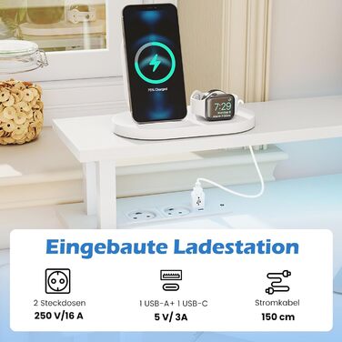 COSTWAY кутовий стіл з зарядкою, трикутний кутовий стіл з LED, підставка для клавіатури та підставка для монітора, ігровий стіл економія простору, кутовий стіл для дому, офісу (білий)