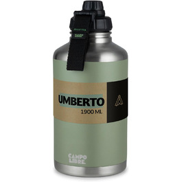Пляшка для води з нержавіючої сталі Umberto I преміум-класу 1 л, 2 л, 400 мл Пляшка-термос, ізольована пляшка для води Герметична вакуумна колба Газований підходить Можна мити в посудомийній машині 1900 мл Moos Green
